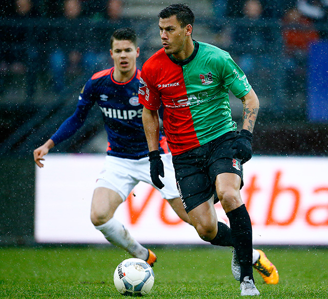 NEC-verdediger Dario Dumic maakte in vijf Eredivisieduels slechts één overtreding.