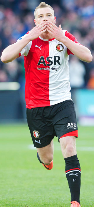 John Guidetti viert feest na één van zijn twintig competitiegoals voor Feyenoord