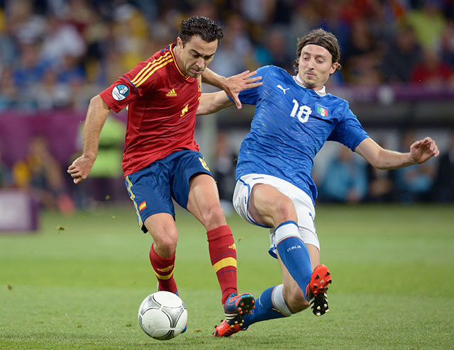 Beeld uit de EK-finale van 2012, toen Spanje met 4-0 van Italië won.