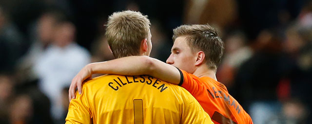 Jasper Cillessen en Joël Veltman samen in Oranje. Dat leek begin dit seizoen ondenkbaar.