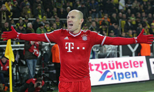 Arjen Robben was voor de vierde keer op rij trefzeker in een wedstrijd tegen Borussia Dortmund.