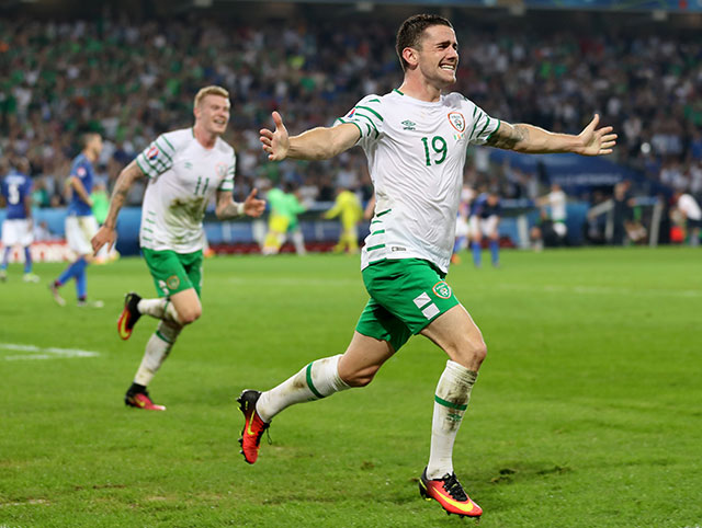 Robbie Brady, matchwinnaar namens Ierland tegen Italië (1-0).