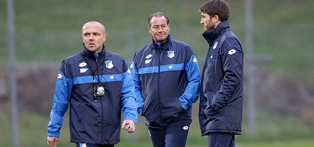 Huub Stevens en Alfred Schreuder aan het werk bij Hoffenheim.