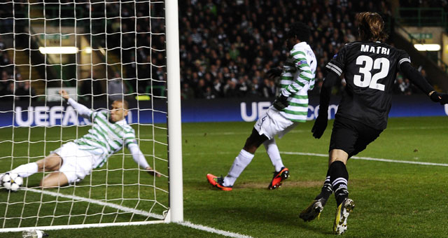 Alessandro Matri opent op 12 februari op Celtic Park de score namens Juventus.