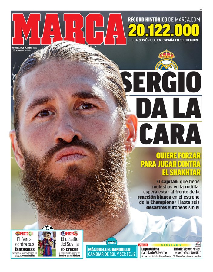 Volgens Marca wil Sergio Ramos gewoon spelen tegen Shakhtar Donetsk, als zijn knieblessure het toelaat.