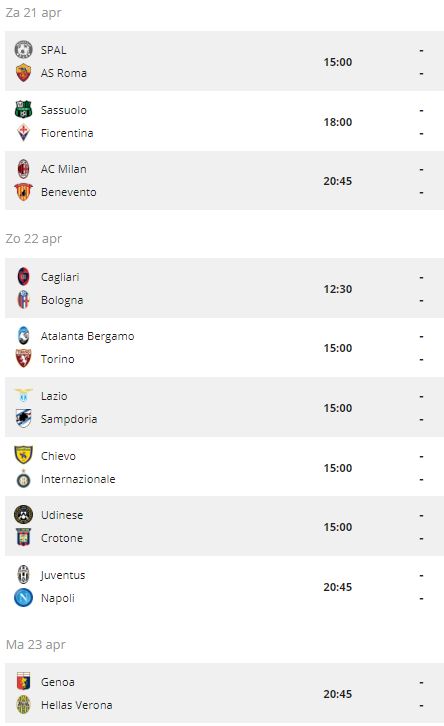Het programma in de Serie A.