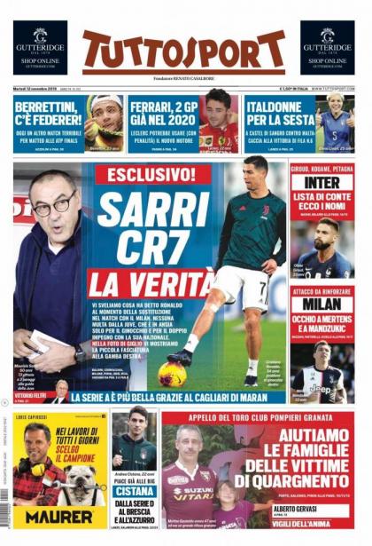 De cover van Tuttosport: &#039;Sarri en CR7, de waarheid.&#039;