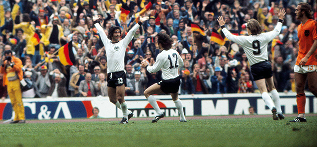 Gerd Müller maakte in 1974 de winnende goal: 2-1. 