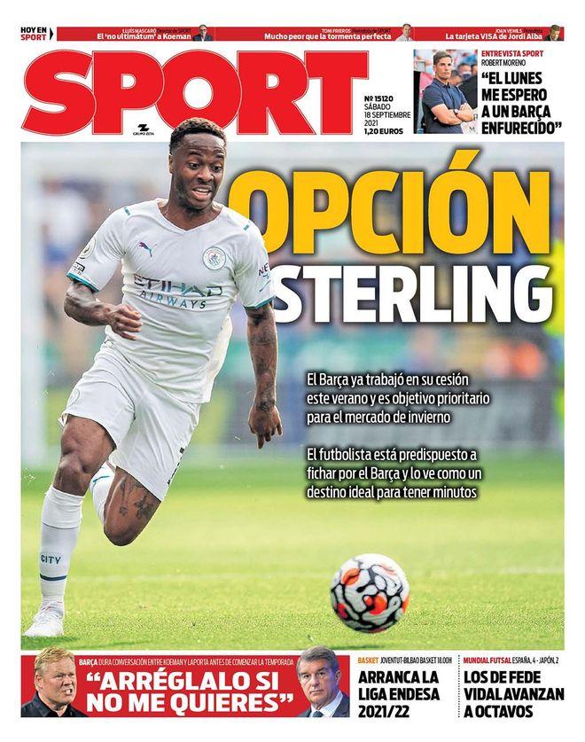 Sterling stond in september al op de cover van sportkrant Sport. 
