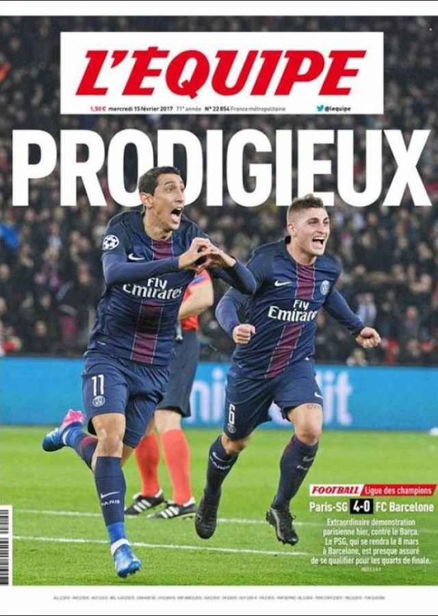 De Franse krant L&#039;Équipe prijst vooral PSG.