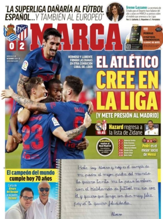 Marca wijst erop dat Atlético de druk vol op Real Madrid legt.