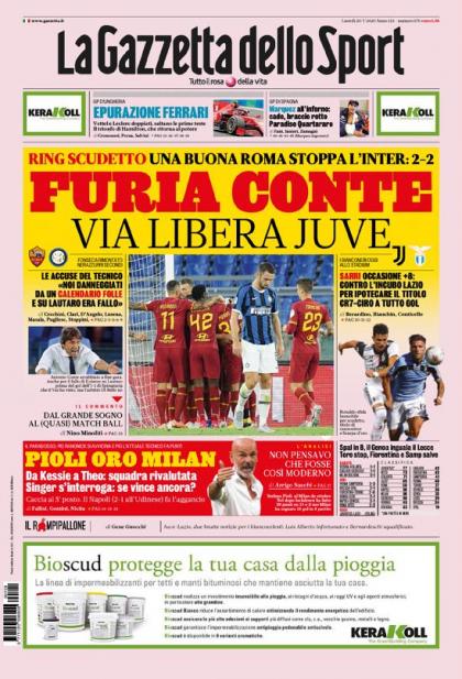 Ook La Gazzetta dello Sport zag dat Conte furieus was. 