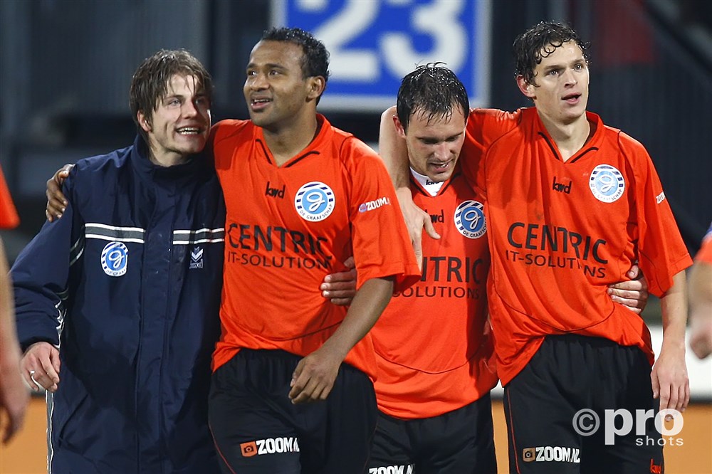 Lasse Schöne (links) en Rogier Meijer (rechts) als ploeggenoten bij De Graafschap.