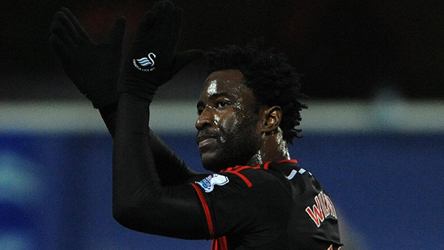 Wilfried Bony. Kunnen de fans van Swansea City ook de tweede helft van het seizoen voor hem applaudiseren?