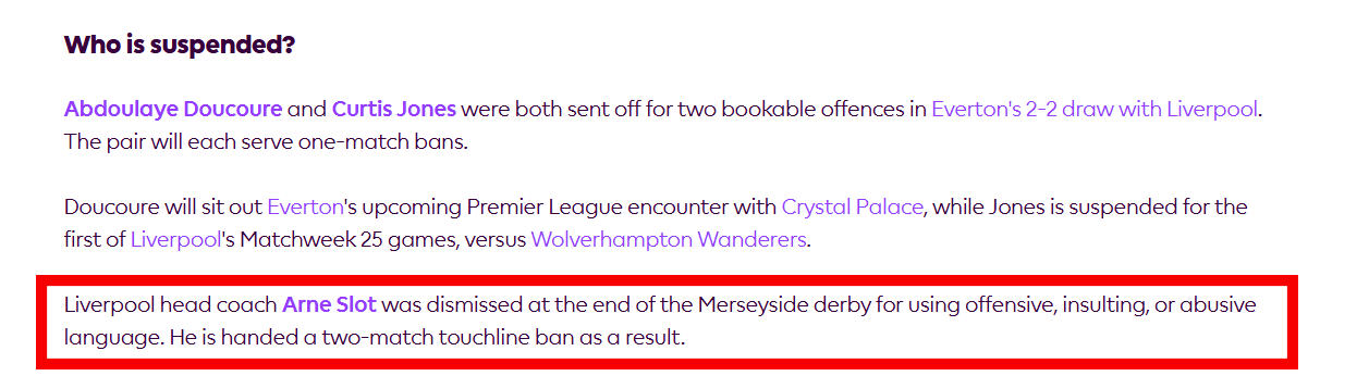 De inmiddels verwijderde passage op de Premier League-website