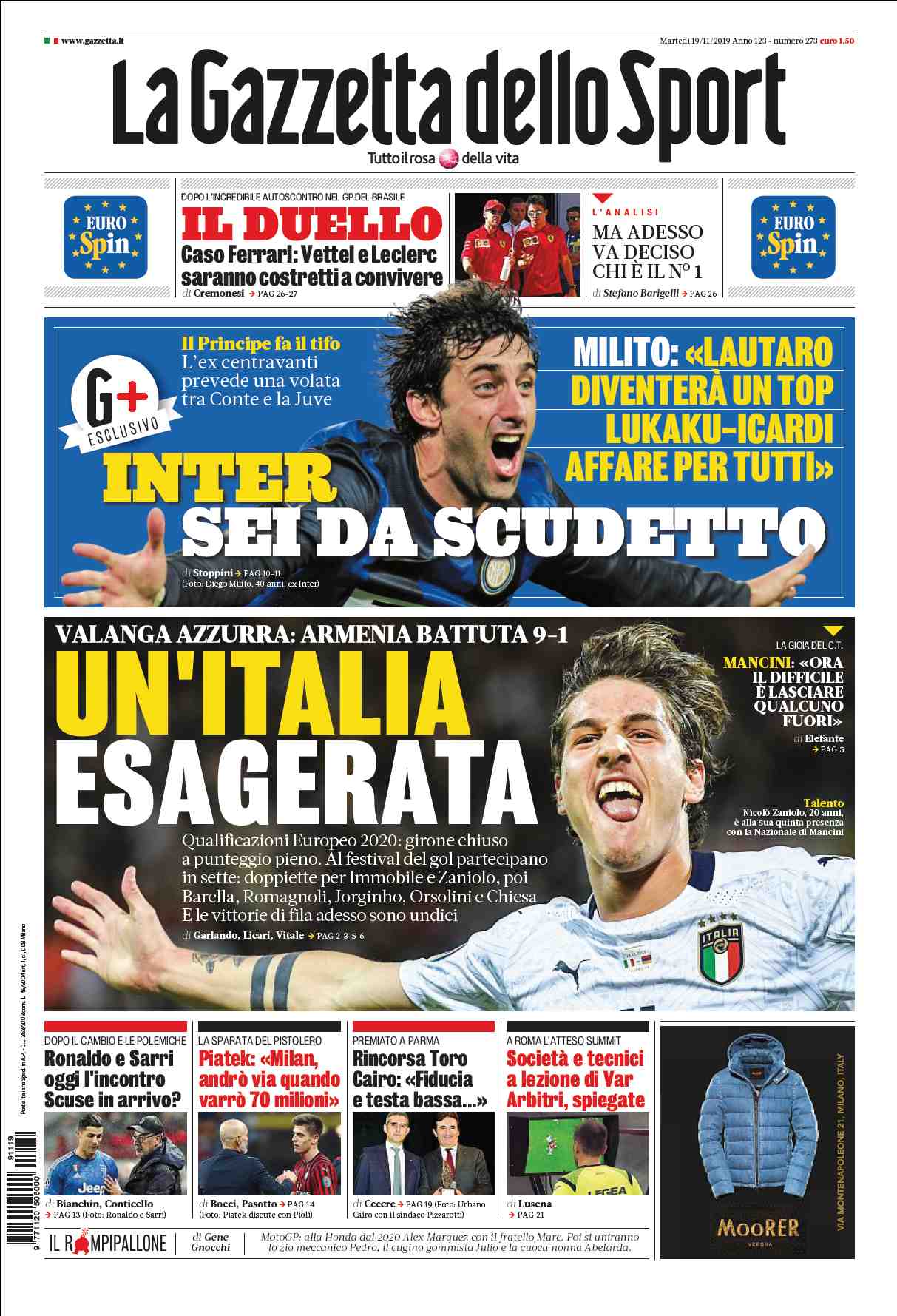 De voorpagina van La Gazzetta dello Sport op dinsdagochtend.