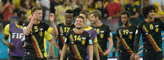 België bedankt de fans na de 1-0 zege op Zuid-Korea.